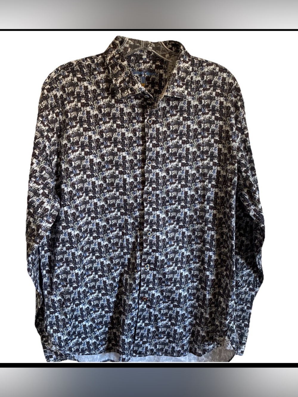 VISCONTI BLACK-MEN’S CASUAL BUTTON-UP SHIRT ABSTRACT GRID BLUE IVORY MULTI Sz XL